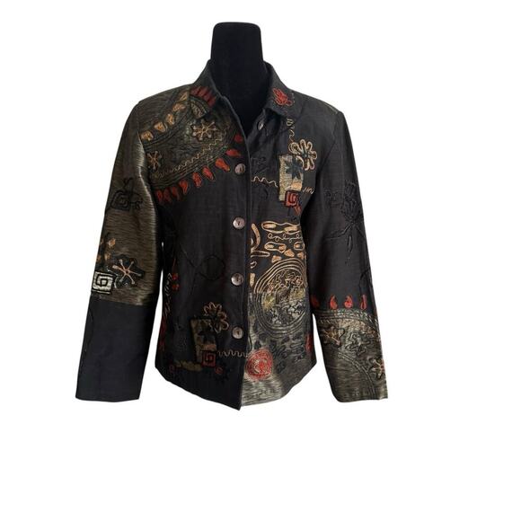 Alex Kim PM Black Embroidered Boho Button Jacket Art to Wear India Cotton Rayon - Picture 1 of 7
